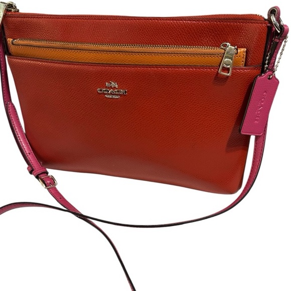 COACH East West Pop Up Pouch Crossbody Red Orange Pink - Picture 2 of 14